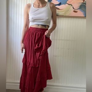 Red Vintage Maxi Skirt - Small